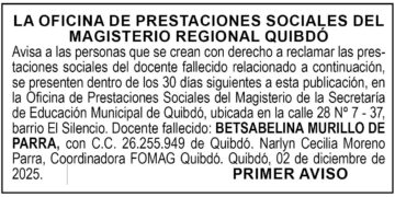 Edicto 1er. aviso Betsabelina Murillo de Parra