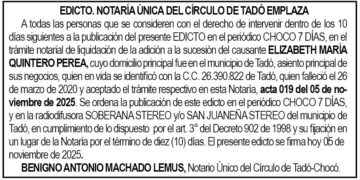 Edicto 1er. aviso Elizabeth María Quintero Perea