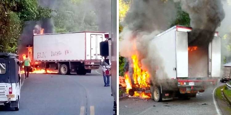 El ELN incineró dos camiones en Angostura, Tadó
