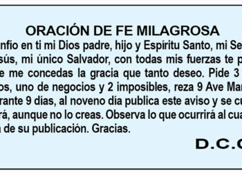 Oración de fe milagrosa D.C.O.