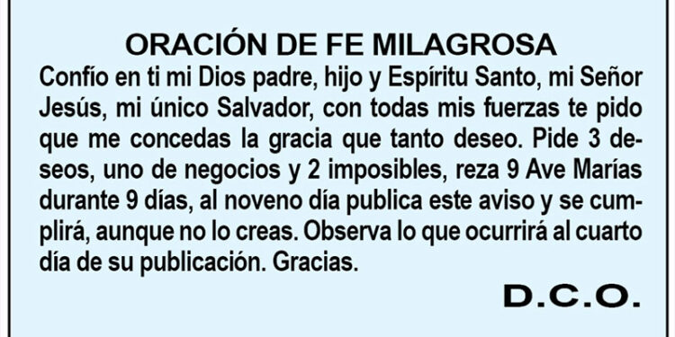 Oración de fe milagrosa D.C.O.