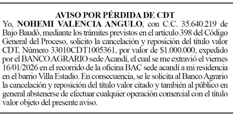 Acandí Chocó pérdida CDT
