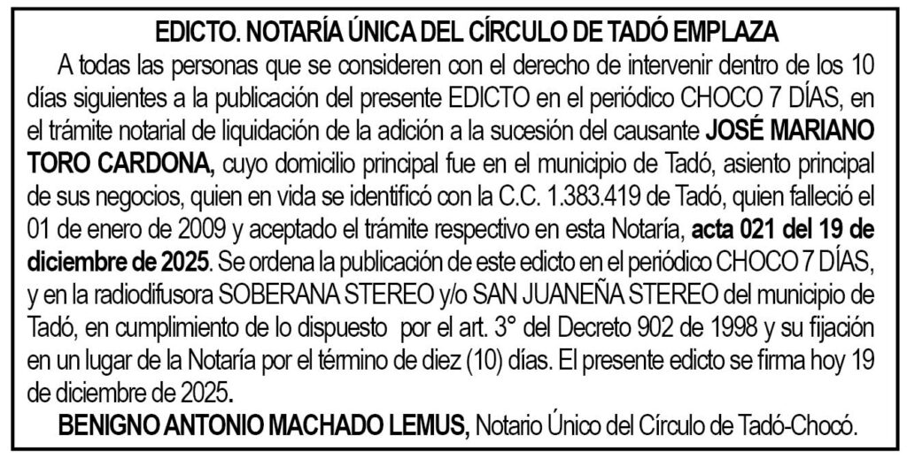 Edicto Tad&oacute; Choc&oacute;