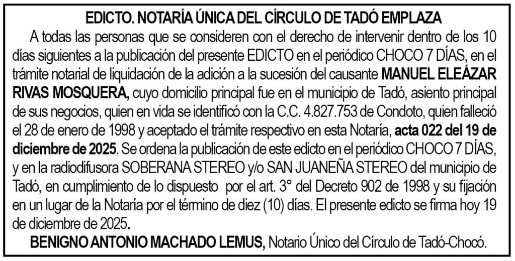 Edicto Tad&oacute; Choc&oacute;