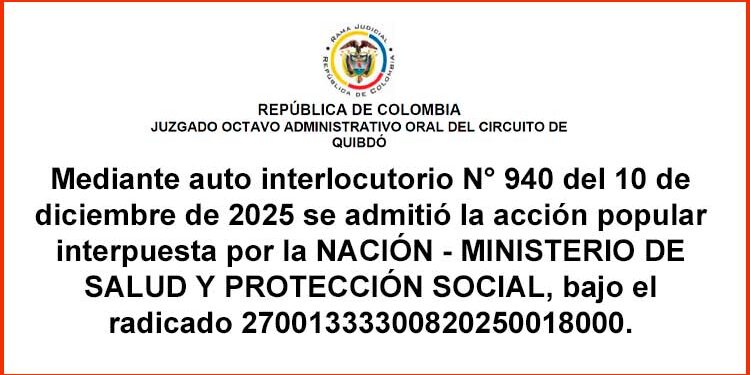 Quibdó Acandí admiten acción popular Minsalud