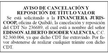 Chocó Pérdida CDT