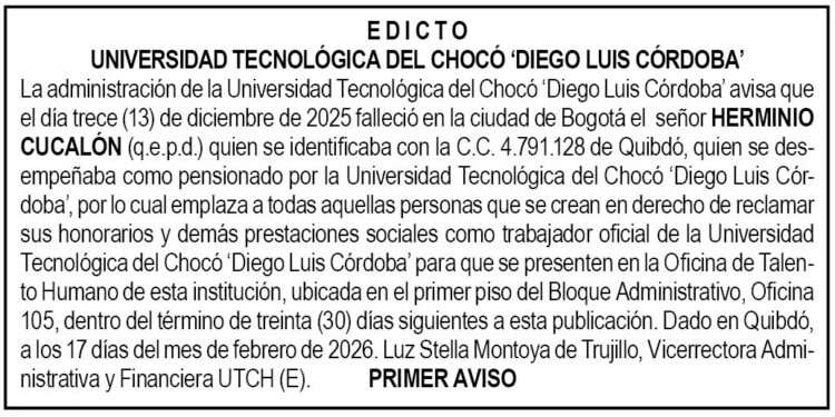 Edicto UTCH Chocó