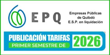 Empresas Públicas de Quibdó, tarifas 1er. sem. 2026