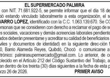 Edicto Quibdó Chocó Supermercado Palmira