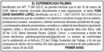 Edicto Quibdó Chocó Supermercado Palmira