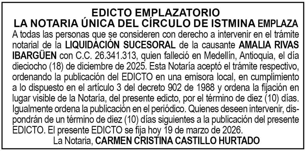 Edicto Istmina Choc&oacute;