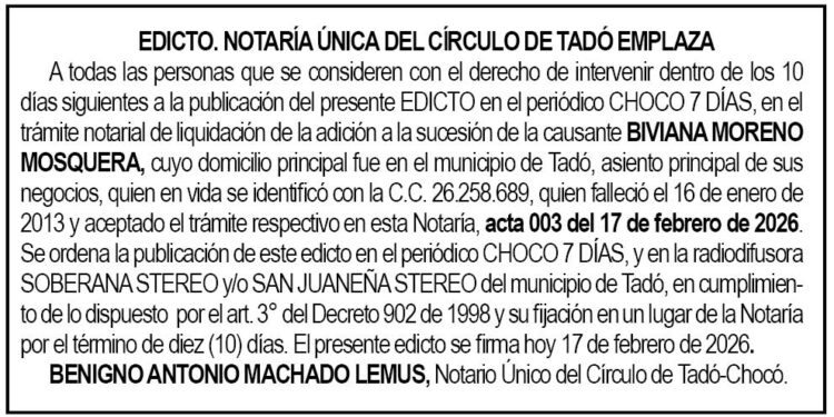 Edicto Tadó Chocó