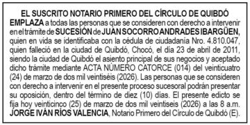 Quibdó edicto Chocó