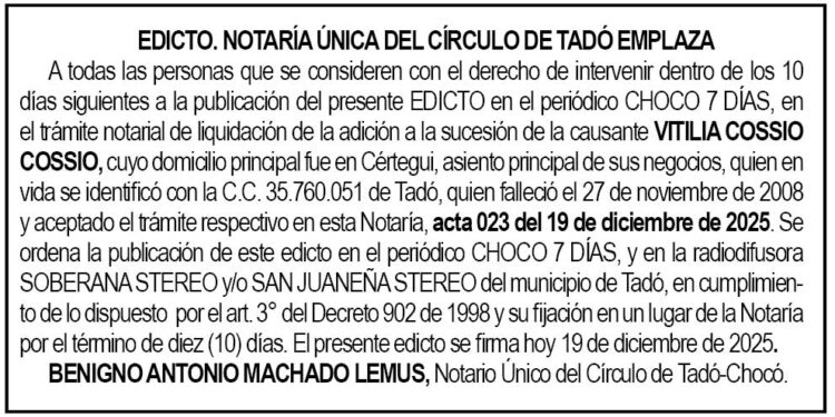 Edicto Tadó Chocó