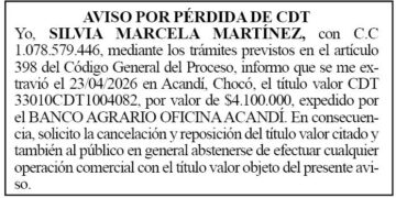 Pérdida CDT Acandí Chocó