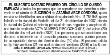 Edicto Notaría Quibdó Chocó
