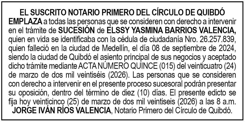 Edicto Quibd&oacute; Choc&oacute;