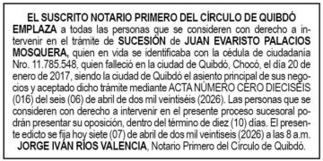 Edicto Quibdó Chocó