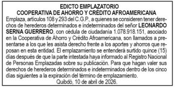 Edicto Chocó Cooperativa Afroamericana