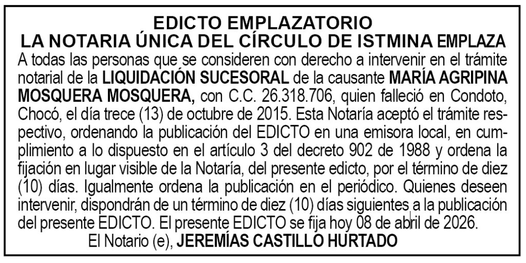 Edicto Istmina Choc&oacute;