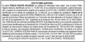 Edicto Quibdó Chocó