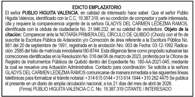 Edicto Quibdó Chocó