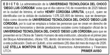 Edicto UTCH Chocó