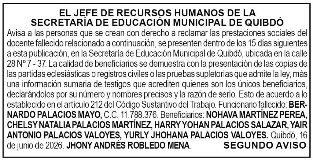 Edicto Quibd&oacute; Choc&oacute;