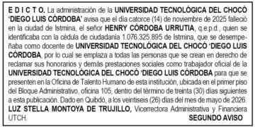 Edicto UTCH Chocó