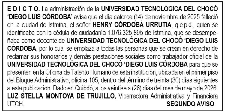 Edicto UTCH Chocó