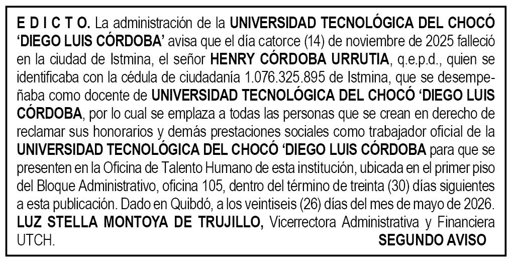 Edicto UTCH Chocó