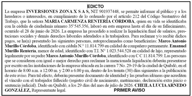 Edicto Quibdó Chocó