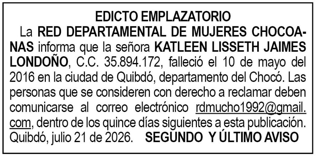 Edicto Red Mujeres Choc&oacute;