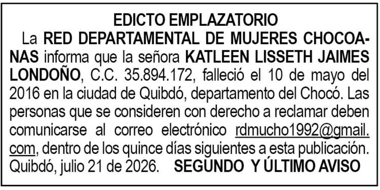 Edicto Red Mujeres Chocó