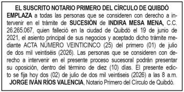 Edicto notaría Quibdó Chocó