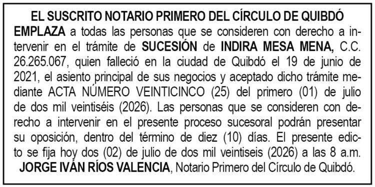 Edicto notaría Quibdó Chocó