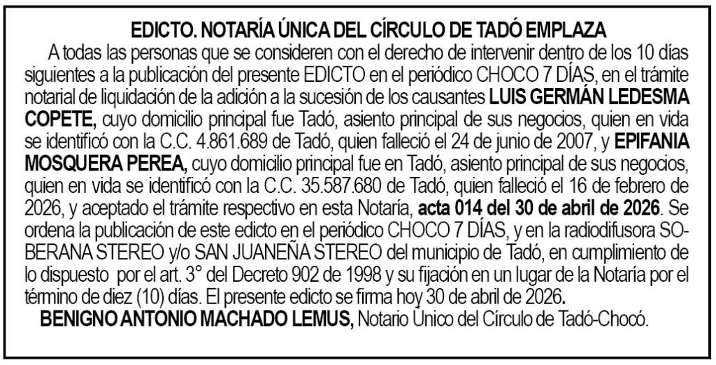 Edicto Tad&oacute; Choc&oacute;