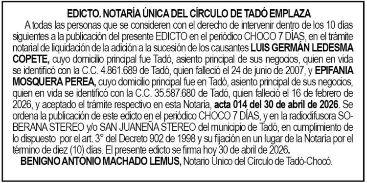 Edicto Tadó Chocó