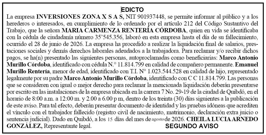 Edicto Quibdó Chocó