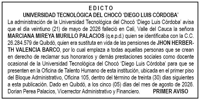 Edicto UTCH Chocó 1