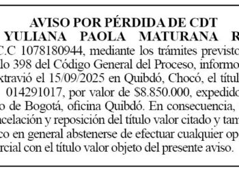 Pérdida CDT Quibdó Choicó
