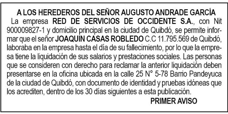 Edicto Quibdó Chocó