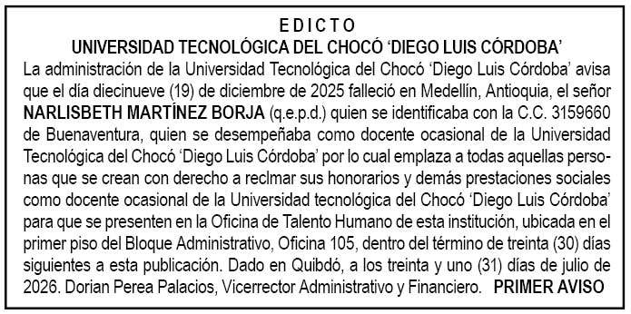 Edicto UTCH Chocó