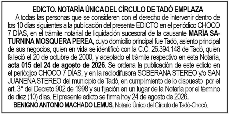 Edicto Tadó Chocó
