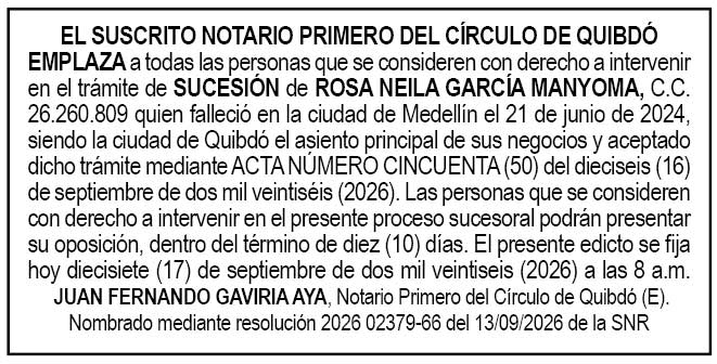Edicto notaría Quibdó Chocó