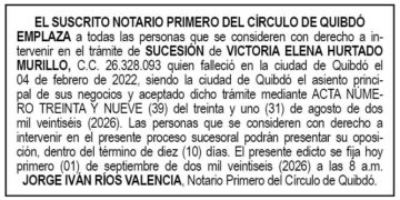 Edicto notaría Quibdó Chocó