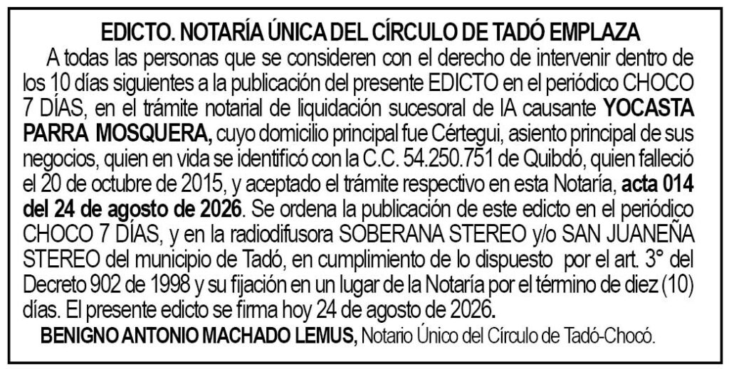 Edicto Tadó Chocó