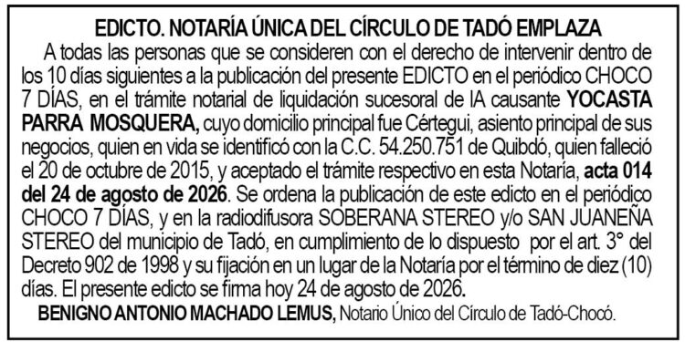 Edicto Tadó Chocó