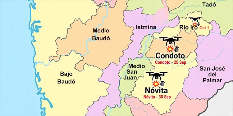 Otro ataque con drones explosivos en el Chocó: hoy fue en Río Iró