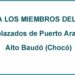 Aviso a los miembros del grupo desplazados de Puerto Aracelis, Alto Baudó (Chocó)